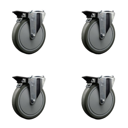 Service Caster 6'' Gray Poly Wheel Swivel Bolt Hole Caster Set with Posi Lock Brakes, 4PK SCC-BH20S614-PPUB-PLB-4